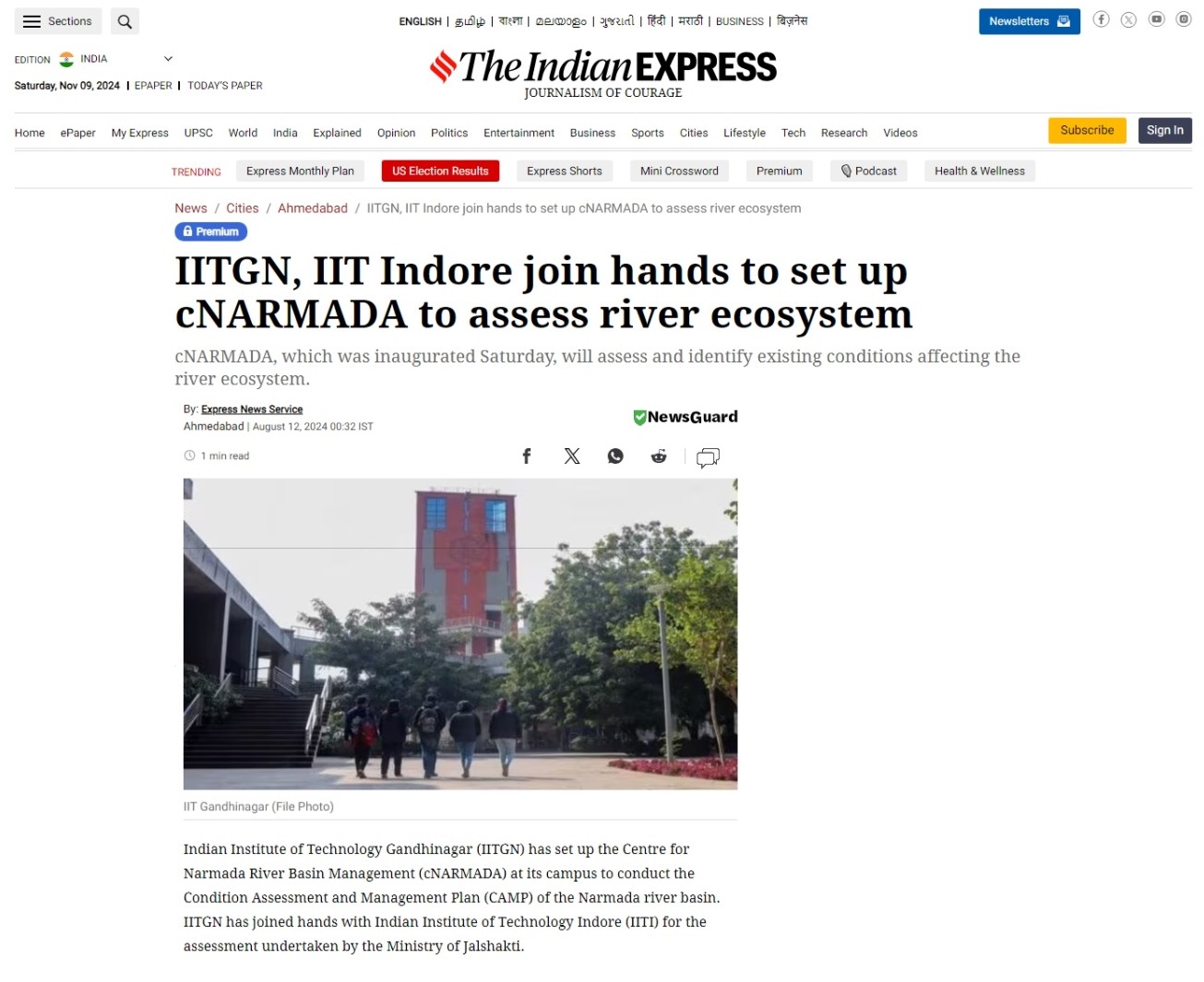 IITGN, IIT Indore join hands to set up cNARMADA to assess river ecosystem